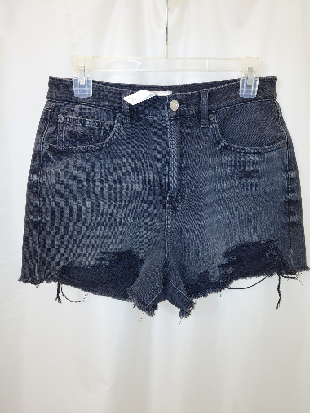 NWT SZ 6 American Eagle Highest Rise 90s Black Distressed Denim Shorts STRETCH